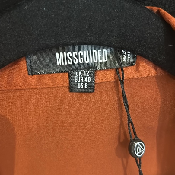 Misguided Stretched Satin Ruched Long Sleeve Dress Size 8 Burnt Orange NEW - Picture 6 of 14